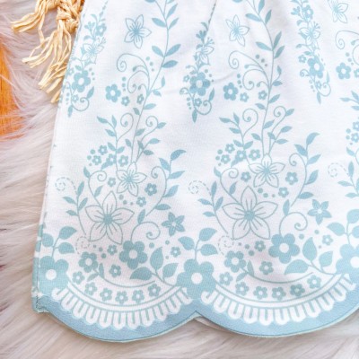 Conj. Batinha com Flores e Short Poá - Verde Pastel e Off White